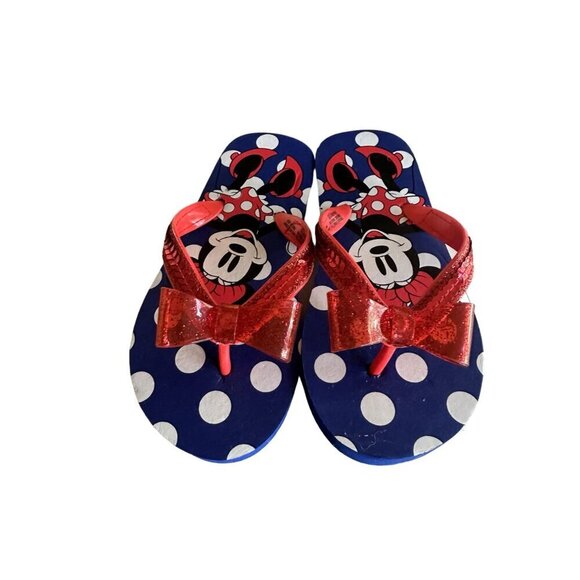 Disney Minnie Mouse Polka Dot Flip Flops With Bow For Kids Size 11-13 - Picture 3 of 7
